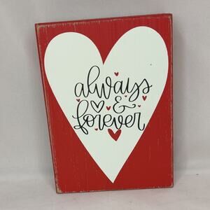Always and Forever Red Wooden Valentine's Day Heart Love Wall Tabletop Decor‎